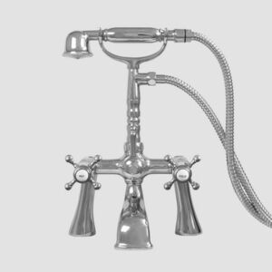 Exposed Deck Mount Telephone Tub Filler and Handshower Set with Flared Legs shown with St. Michel Handle