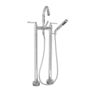 Contemporary Floor Mount Telephone Tub Filler and Handshower Set with Stella Handles