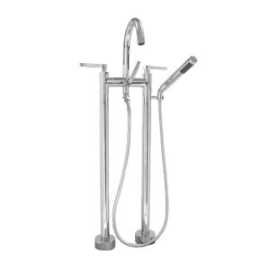 Contemporary Floor Mount Tub Filler and Handshower with Carina handle