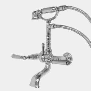 Exposed Wall Mount Telephone Tub Filler and Handshower Set shown with Monte Carlo handles