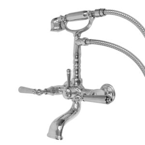Exposed Wall Mount Telephone Tub Filler and Handshower Set shown with Monte Carlo handles